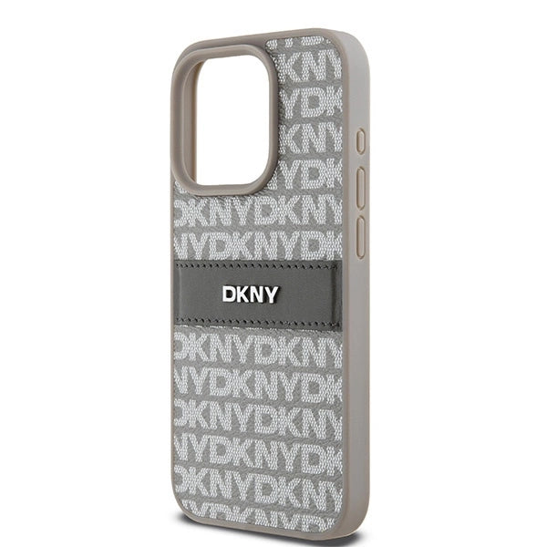 DKNY læder Mono Stripe & Metal Logo-kasse til iPhone 15 Pro - beige