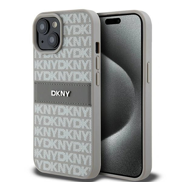 DKNY læder Mono Stripe & Metal Logo case til iPhone 15 Plus / 14 Plus - beige