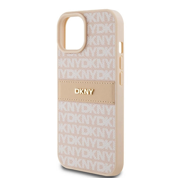 DKNY læder Mono Stripe & Metal Logo Case til iPhone 15 Plus / 14 Plus - Pink
