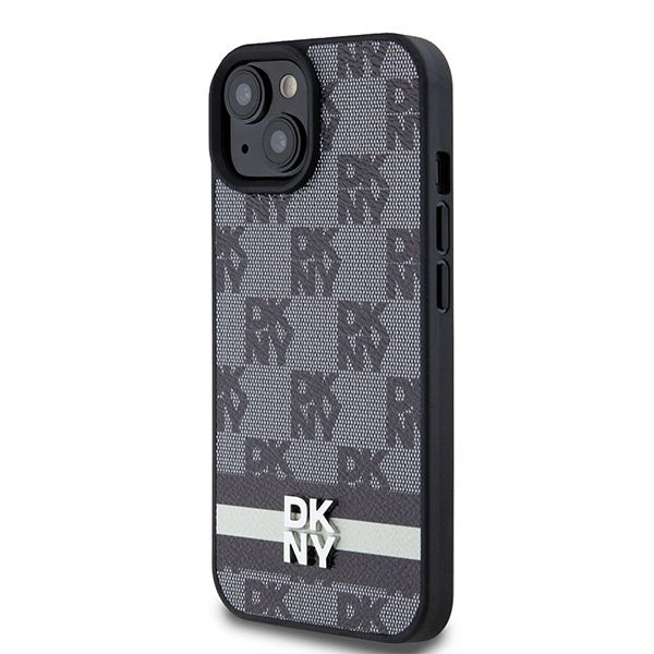 DKNY læder med krydsede mono mønstre og trykte striber Case til iPhone 15/14/13 - sort