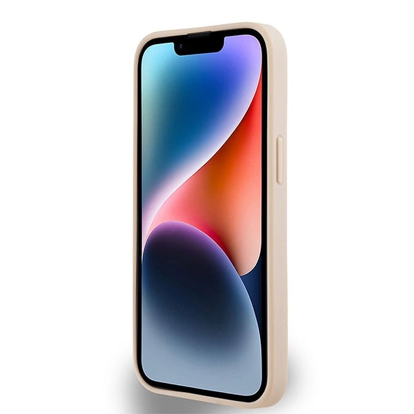 DKNY læder med krydsede mono mønstre og trykte striber til iPhone 15 / 14 / 13 - pink