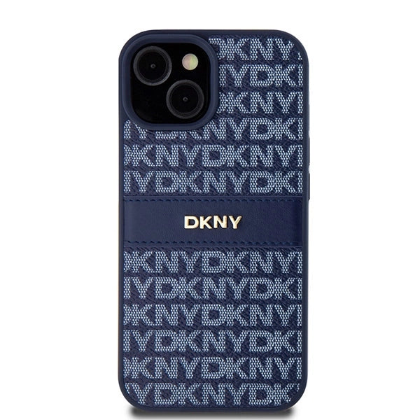 DKNY læder Mono Stripe & Metal Logo sag til iPhone 15 / 14 / 13 - blå