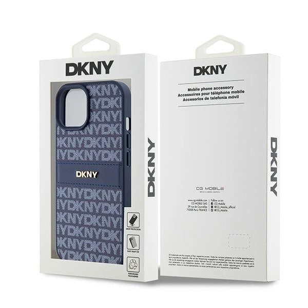 DKNY læder Mono Stripe & Metal Logo sag til iPhone 15 / 14 / 13 - blå