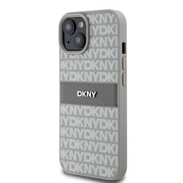DKNY læder Mono Stripe & Metal Logo case til iPhone 15 / 14 / 13 - beige
