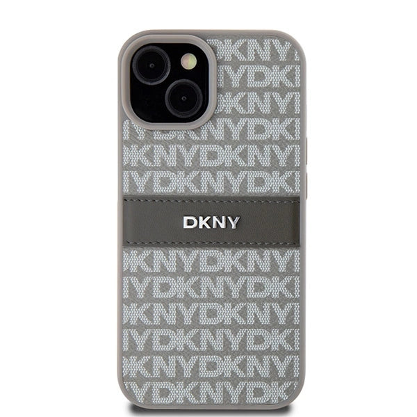 DKNY læder Mono Stripe & Metal Logo case til iPhone 15 / 14 / 13 - beige