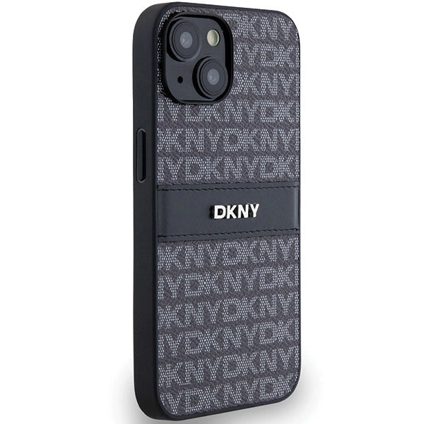 DKNY læder Mono Stripe & Metal Logo Case til iPhone 15/14/13 - sort