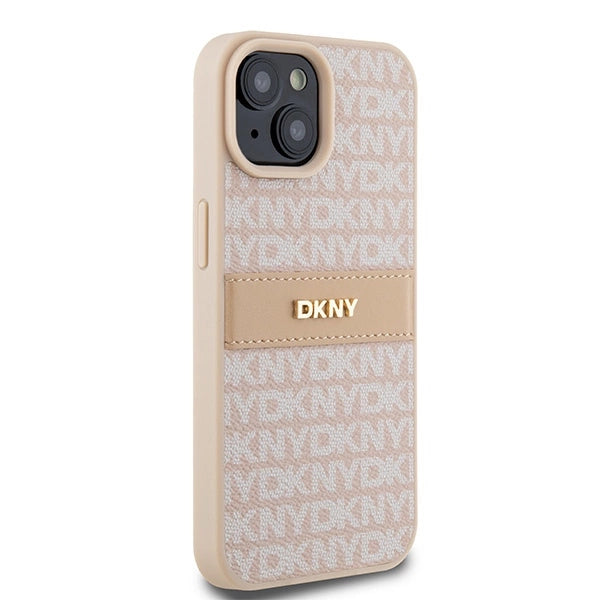 DKNY læder Mono Stripe & Metal Logo case til iPhone 15 / 14 / 13 - pink