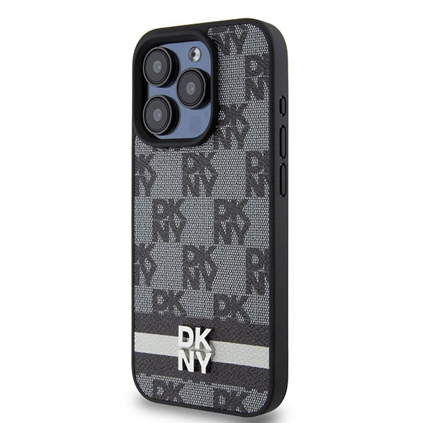 DKNY læder med krydsede mono mønstre og trykte striber Case til iPhone 15 Pro Max - sort