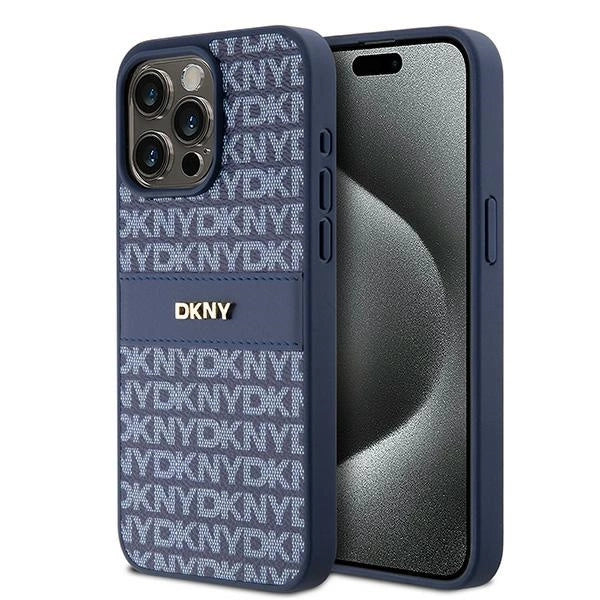 DKNY læder Mono Stripe & Metal Logo case til iPhone 15 Pro Max - blå