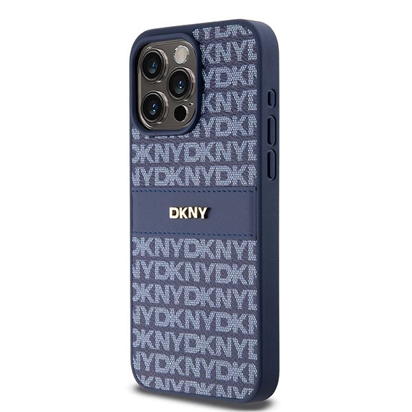 DKNY læder Mono Stripe & Metal Logo case til iPhone 15 Pro Max - blå