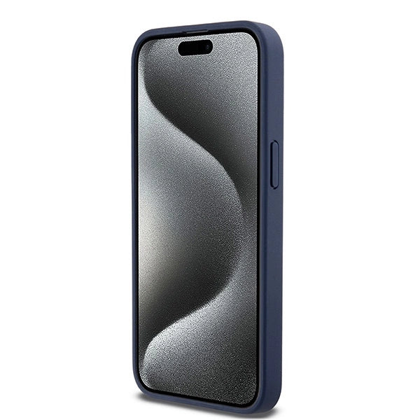 DKNY læder Mono Stripe & Metal Logo case til iPhone 15 Pro Max - blå