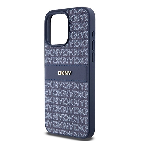 DKNY læder Mono Stripe & Metal Logo case til iPhone 15 Pro Max - blå