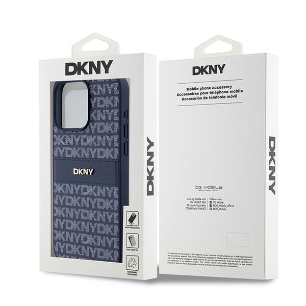 DKNY læder Mono Stripe & Metal Logo case til iPhone 15 Pro Max - blå