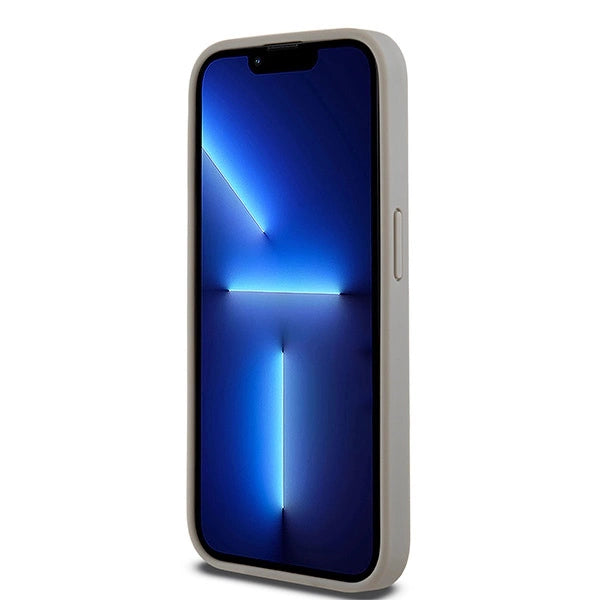 DKNY læder Mono Stripe & Metal Logo case til iPhone 15 Pro Max - beige