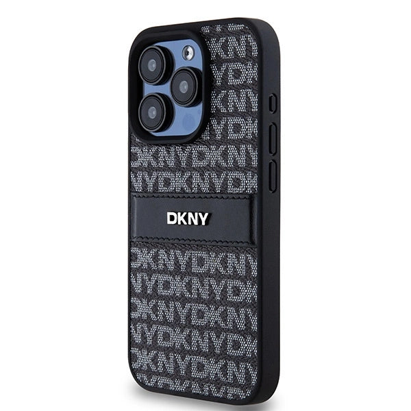 DKNY læder Mono Stripe & Metal Logo-foder for iPhone 15 Pro Max - sort