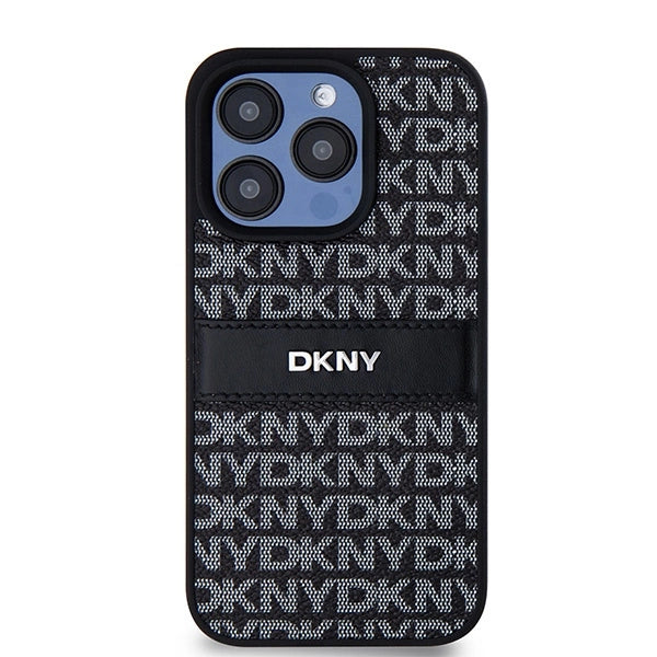 DKNY læder Mono Stripe & Metal Logo-foder for iPhone 15 Pro Max - sort