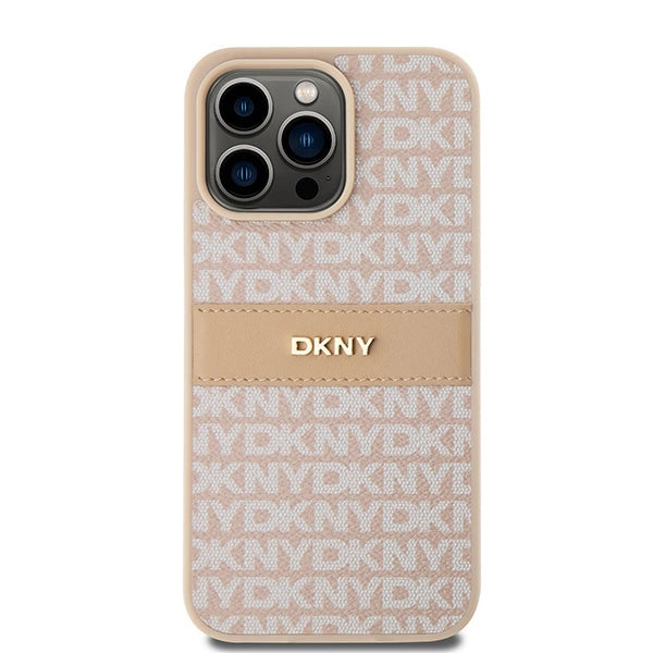 DKNY læder Mono Stripe & Metal Logo case til iPhone 15 Pro Max - pink
