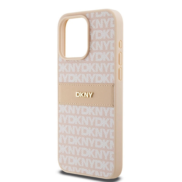 DKNY læder Mono Stripe & Metal Logo case til iPhone 15 Pro Max - pink