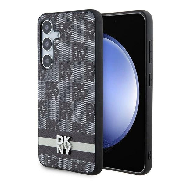 DKNY læder med krydsede mono mønstre og trykte striber Case til Samsung Galaxy S24 - sort