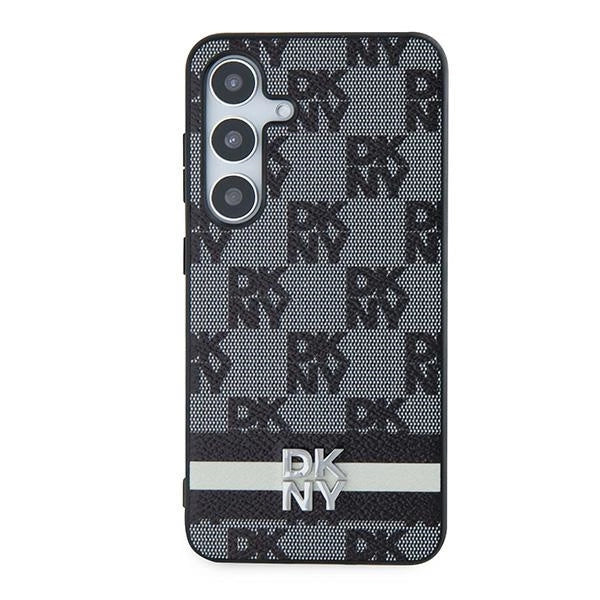 DKNY læder med krydsede mono mønstre og trykte striber Case til Samsung Galaxy S24 - sort