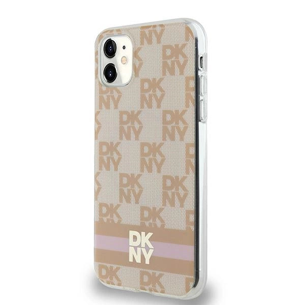DKNY IML Checkered Mono Pattern & Printed Stripes MagSafe-kasse til iPhone 11 / Xr - pink