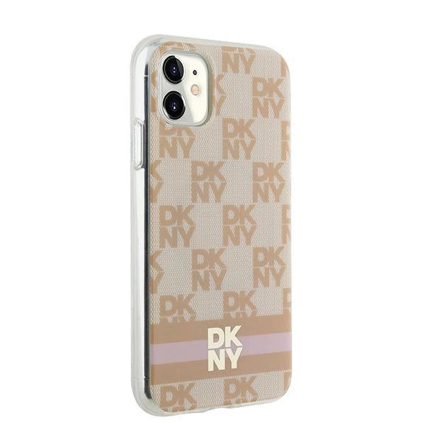 DKNY IML Checkered Mono Pattern & Printed Stripes MagSafe-kasse til iPhone 11 / Xr - pink