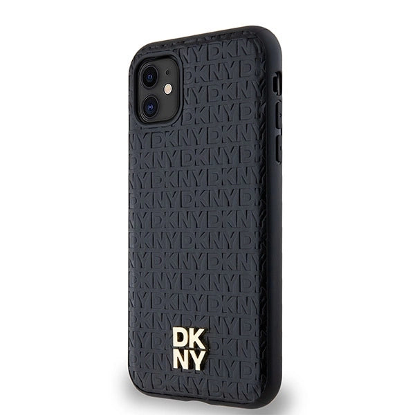 DKNY læder monogram mønster metal logo MagSafe Case til iPhone 11 / Xr - sort