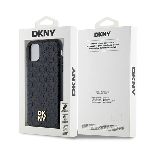 DKNY læder monogram mønster metal logo MagSafe Case til iPhone 11 / Xr - sort