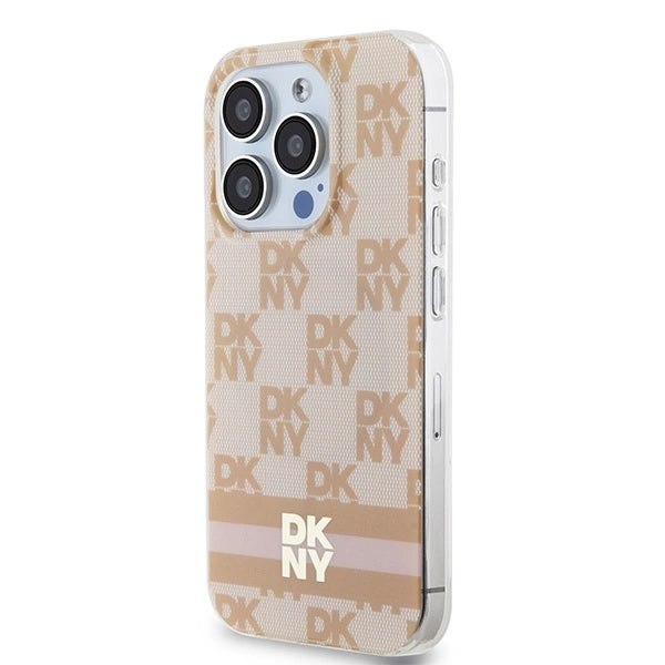 DKNY IML Checkered Mono Pattern & Printed Stripes MagSafe-kasse til iPhone 13 Pro / 13 - pink