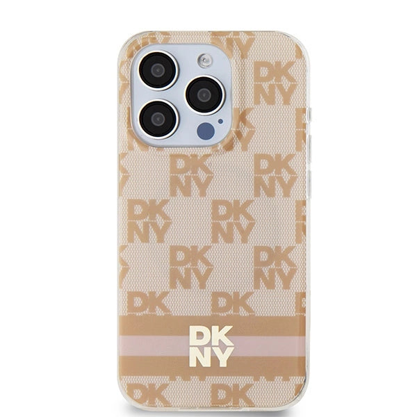 DKNY IML Checkered Mono Pattern & Printed Stripes MagSafe-kasse til iPhone 13 Pro Max - pink