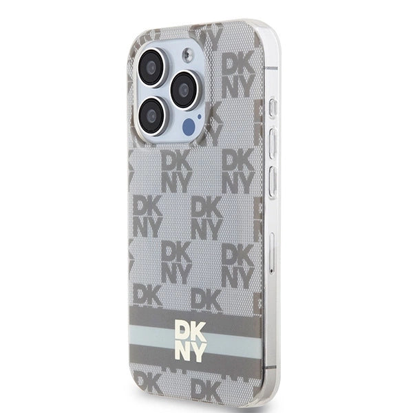 DKNY IML Checkered Mono Pattern & Printed Stripes MagSafe-kasse til iPhone 14 Pro - beige