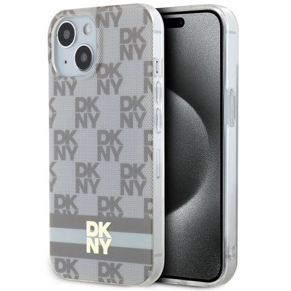 DKNY IML Checkered Mono Pattern & Printed Stripes MagSafe-kasse til iPhone 15 / 14 / 13 - beige