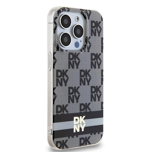 DKNY IML Checkered Mono Pattern & Printed Stripes MagSafe Case for iPhone 14 Pro Max - Black