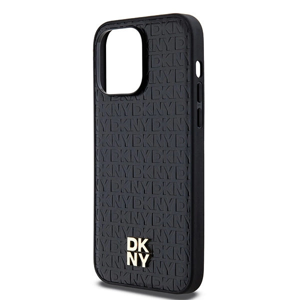 DKNY læder monogram mønster metal logo MagSafe Case til iPhone 14 Pro Max - sort