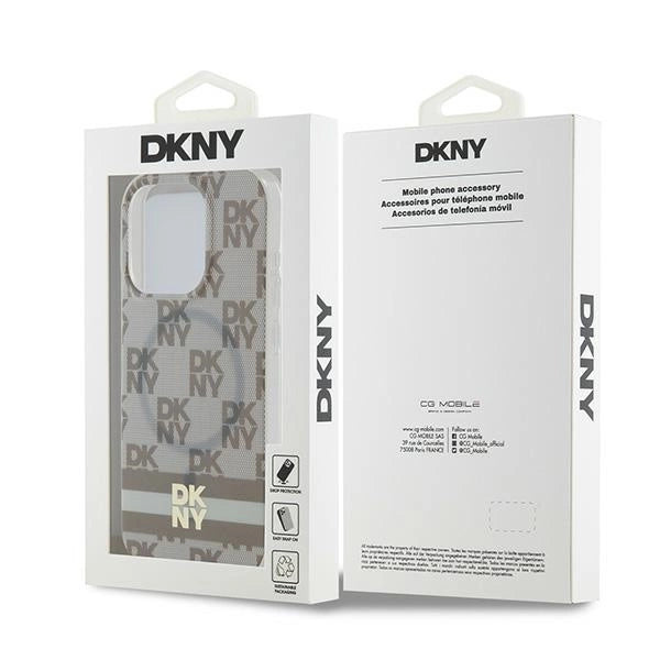 DKNY IML Checkered Mono Pattern & Printed Stripes MagSafe-kasse til iPhone 15 Pro - beige