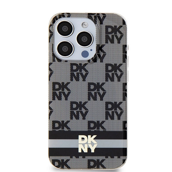 DKNY IML Checkered Mono Pattern & Printed Stripes MagSafe Case for iPhone 15 Pro - Black