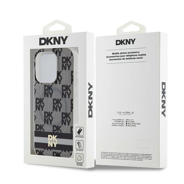 DKNY IML Checkered Mono Pattern & Printed Stripes MagSafe Case for iPhone 15 Pro - Black