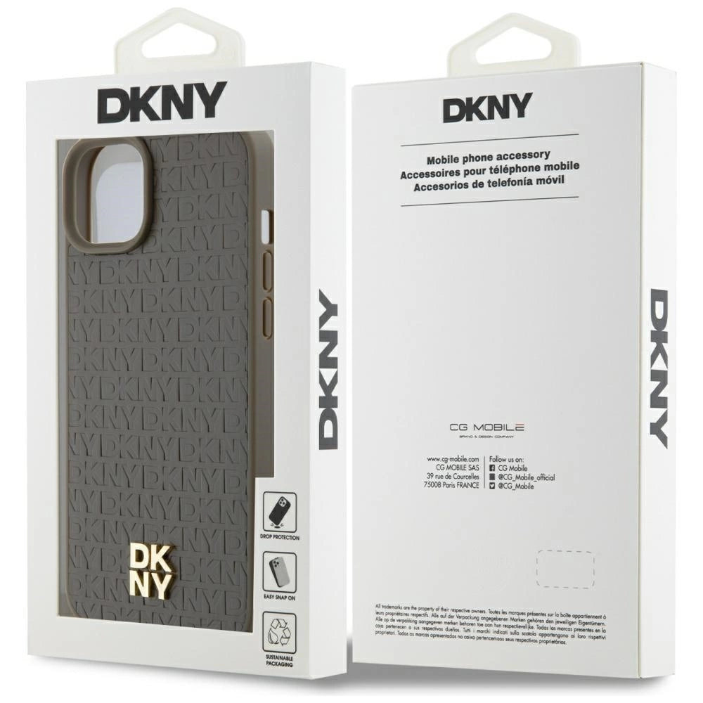 DKNY læder mønster metal logo MagSafe Case til iPhone 15 Plus / 14 Plus - Brown