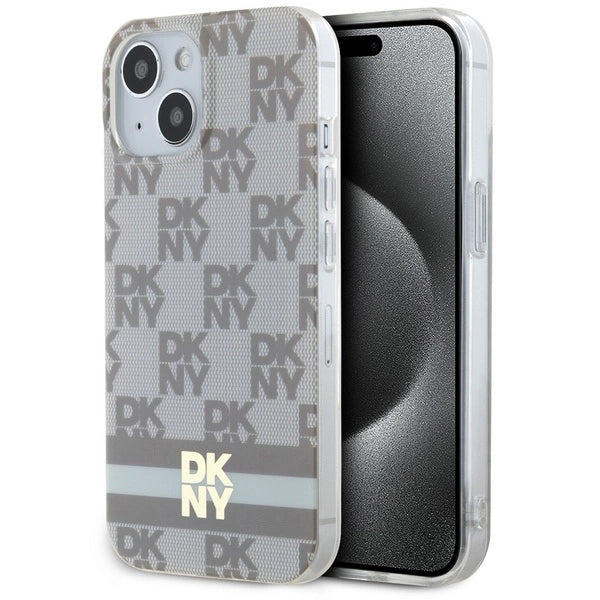 DKNY IML Checkered Mono Pattern & Printed Stripes MagSafe-kasse til iPhone 15 / 14 / 13 - beige