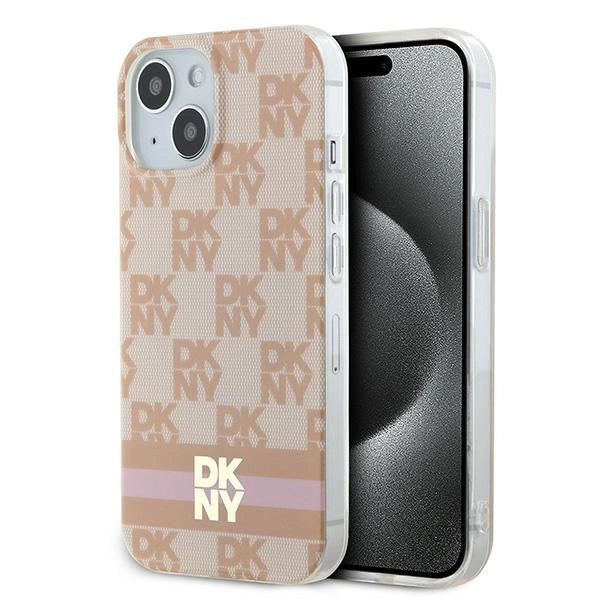 DKNY IML Checkered Mono Pattern & Printed Stripes MagSafe-kasse til iPhone 15 / 14 / 13 - pink