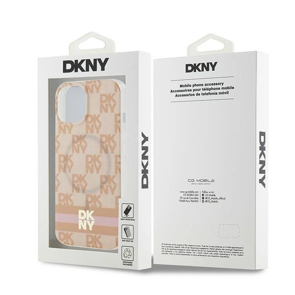 DKNY IML Checkered Mono Pattern & Printed Stripes MagSafe-kasse til iPhone 15 / 14 / 13 - pink