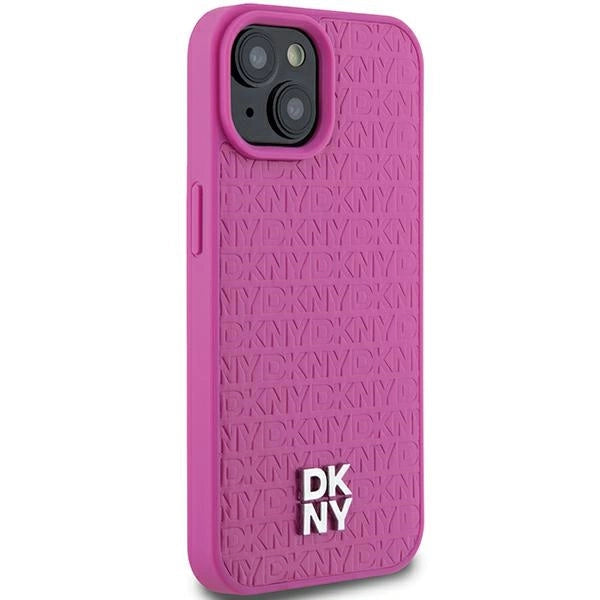 DKNY læder mønster metal logo MagSafe sag til iPhone 15 / 14 / 13 - pink