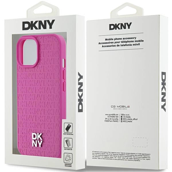 DKNY læder mønster metal logo MagSafe sag til iPhone 15 / 14 / 13 - pink
