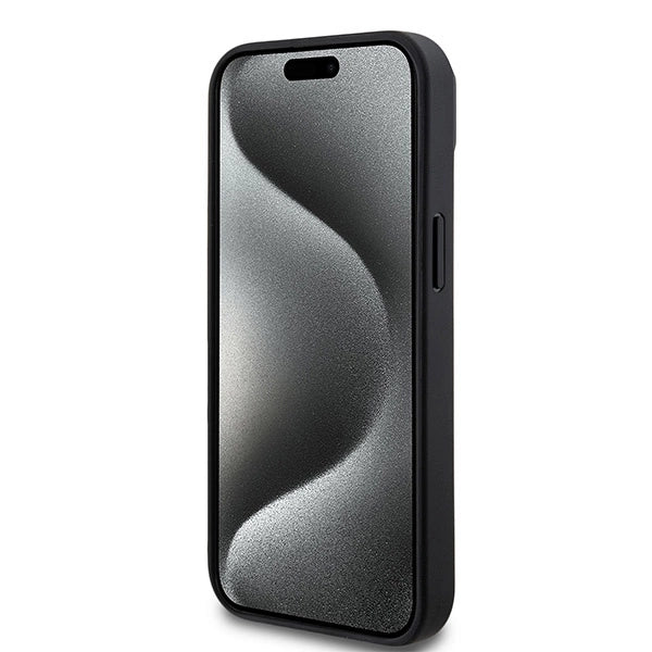 DKNY Leather Printed Pattern Metal Logo MagSafe Case for iPhone 15/14/13 - Black