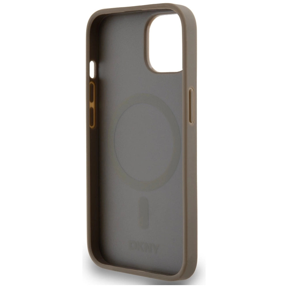 DKNY Leather Printed Pattern Metal Logo MagSafe Case for iPhone 15 / 14 / 13 - Brown