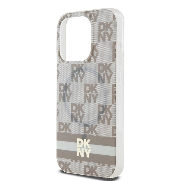 DKNY IML Checkered Mono Pattern & Printed Stripes MagSafe case for iPhone 15 Pro Max - beige