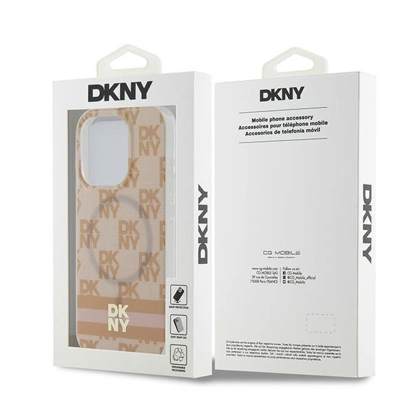 DKNY IML Checkered Mono Pattern & Printed Stripes MagSafe-kasse til iPhone 15 Pro Max - pink