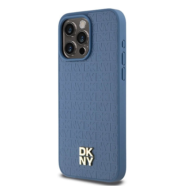DKNY læder monogram mønster metal logo MagSafe Case til iPhone 15 Pro Max - Blå