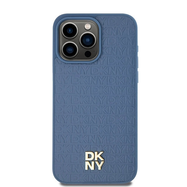 DKNY læder monogram mønster metal logo MagSafe Case til iPhone 15 Pro Max - Blå