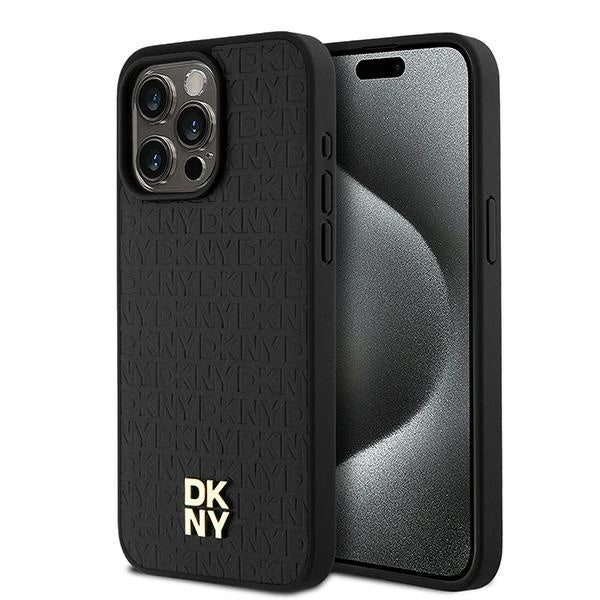 DKNY læder monogram mønster metal logo MagSafe Case til iPhone 15 Pro Max - sort